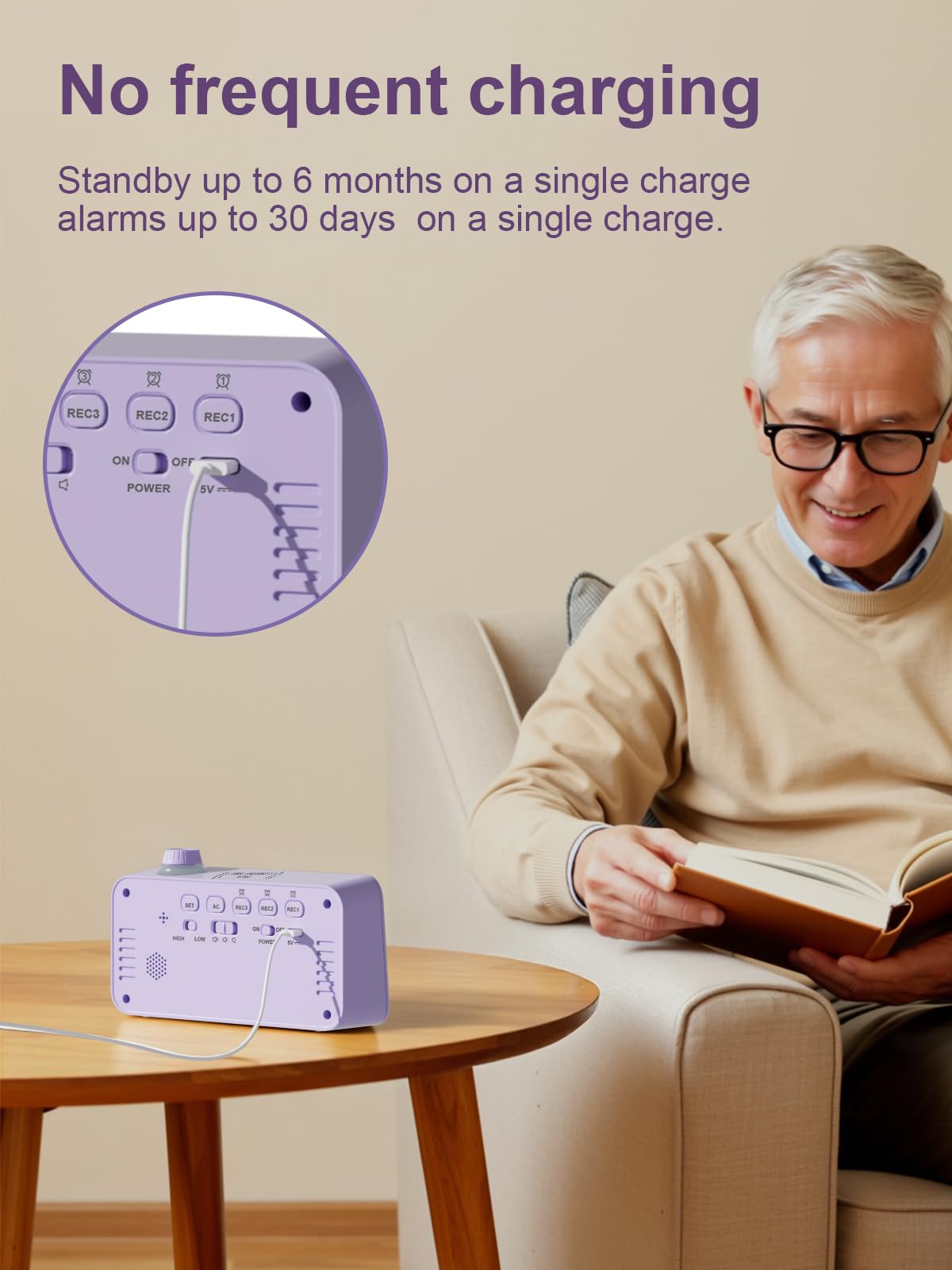 Bovintex Medication Pill Reminder, Rechargeable Talking Alarm Clock with 3 Custom Voice Recording Alarms, Touch-to-Talk, a Digital Alarm Clocks Gift for Mom/Dad/Seniors/Elderly(Pruple)
