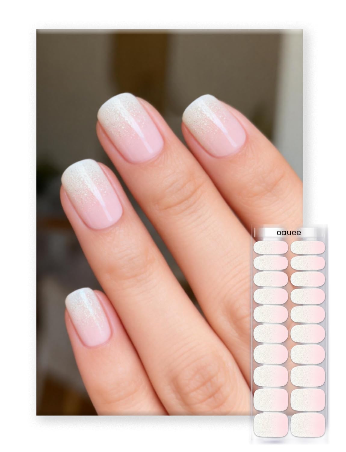 Oauee Semi Cured Gel Nail Strips | Built-In Gel Top Coat | UV Light Required | Salon Quality, Easy Application And Removal (Peach Glitz Fade)