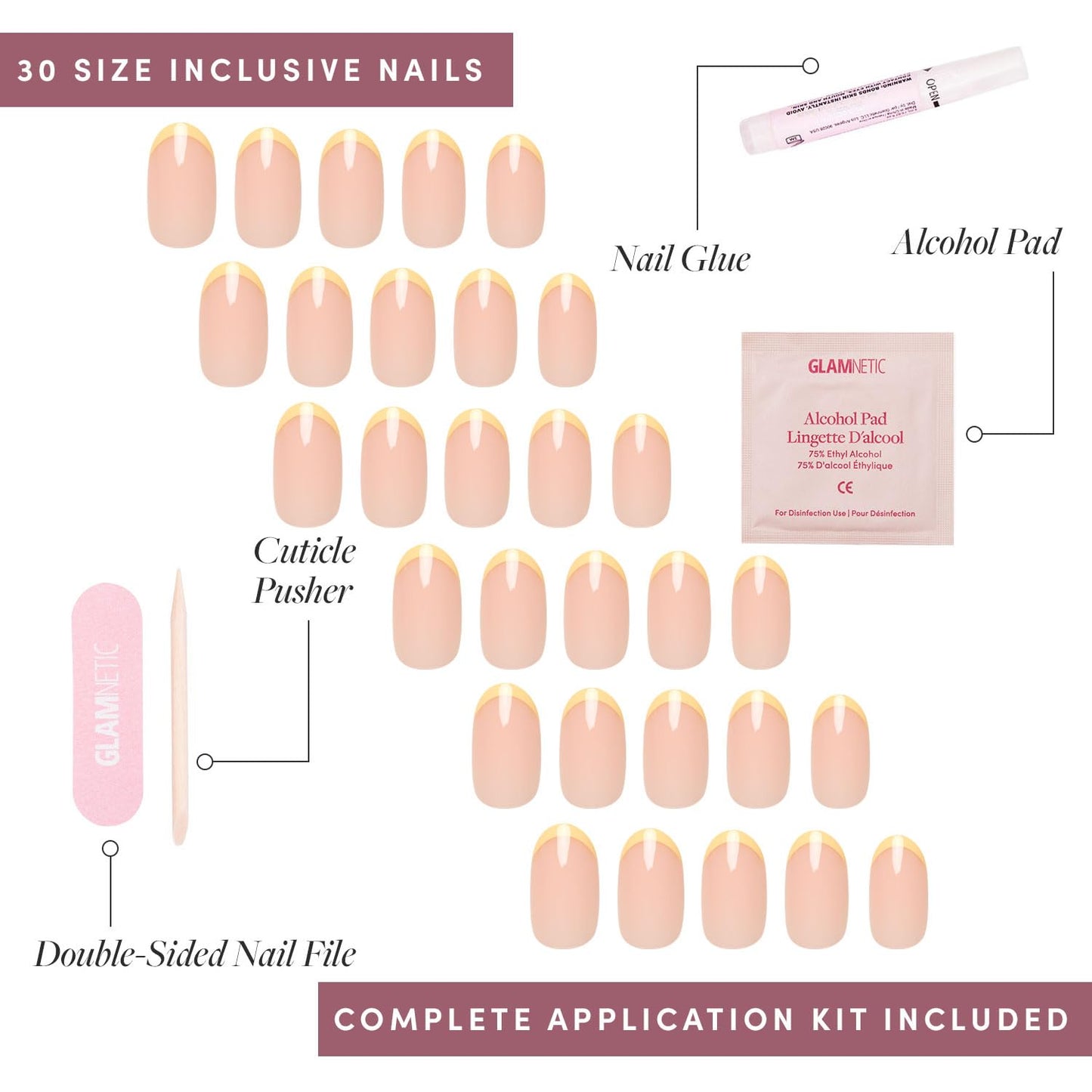 Glamnetic Press-On Nails Bundle - French Butter & Fall Mauve | Short Round Yellow French Tips with a Glossy Finish | Muted Blush Mauve Short Oval False Nails | Reusable, Salon-Quality Nail Kits