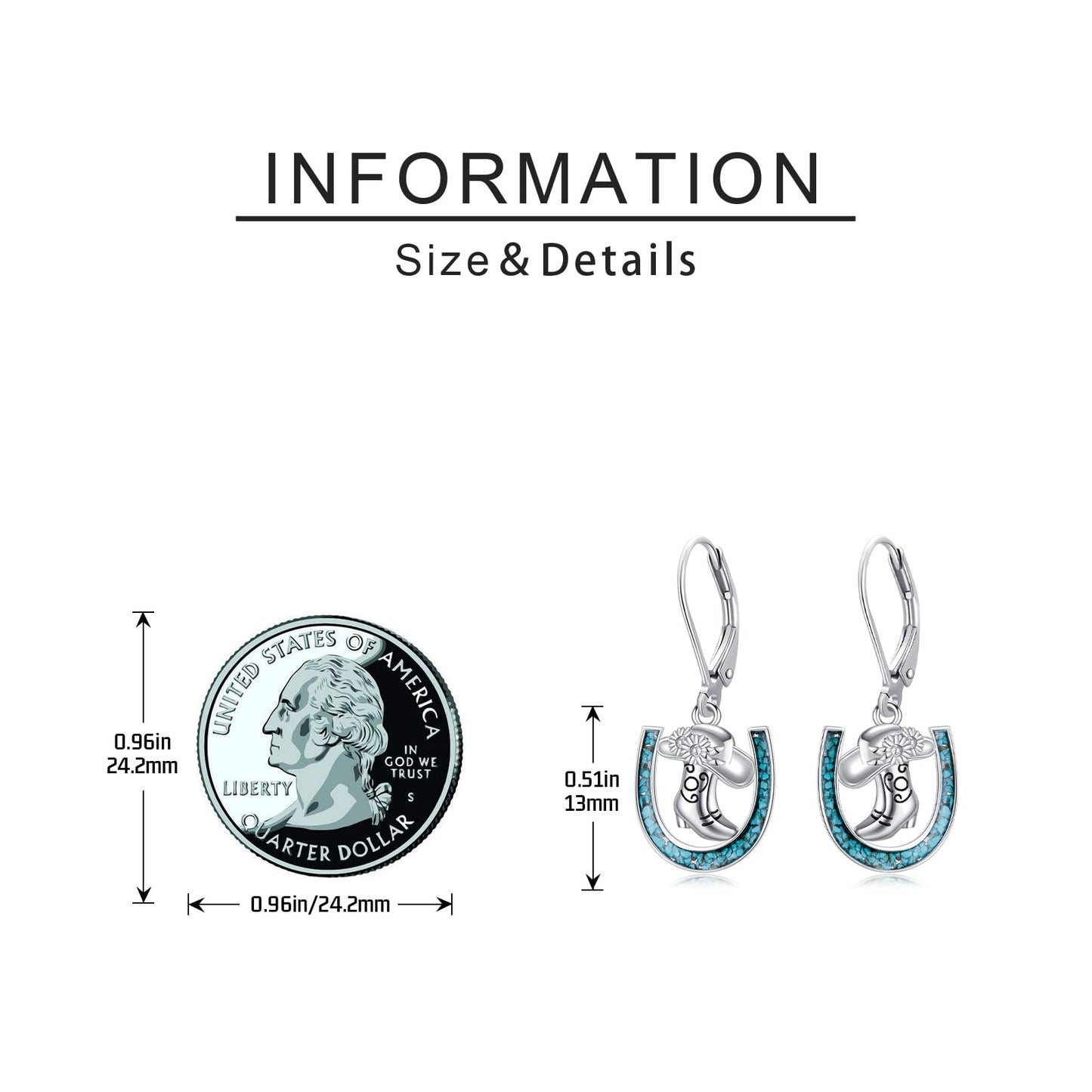 YYmqmq Cowboy Boot Earrings 925 Sterling Silver Turquoise Horseshoe Dangle Earrings Laverback Western Jewelry Christmas Gifts for Women Cowgirl