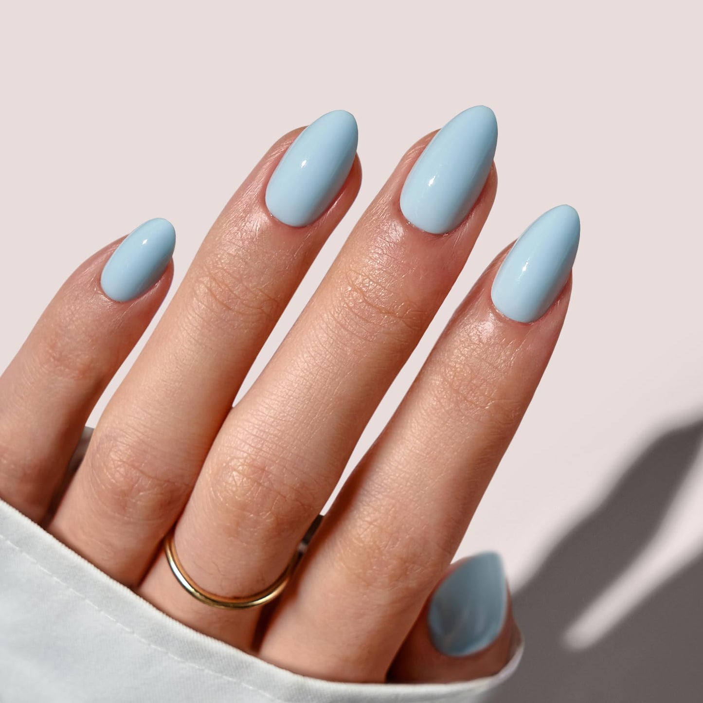 BTArtbox Press On Nails Short - Pastel Light Blue Almond Press On Nails with Glue for Women, Opaque Soft Gel Glue On Nails in 16 Sizes - 32 Stick On Nails Kit, Sky Dash