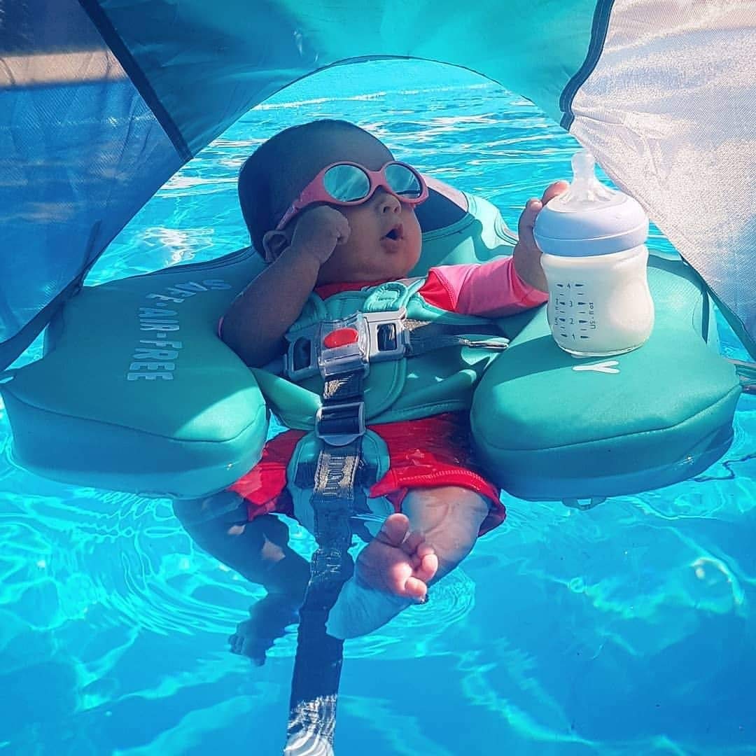 Mambobaby Float with Canopy Size Improved Non Inflatable Infant Baby Pool Float Smart Mambo Float Swim Trainer Baby Swim Float Mambo Baby Float Solid Air Free Water Waist Swimming Ring