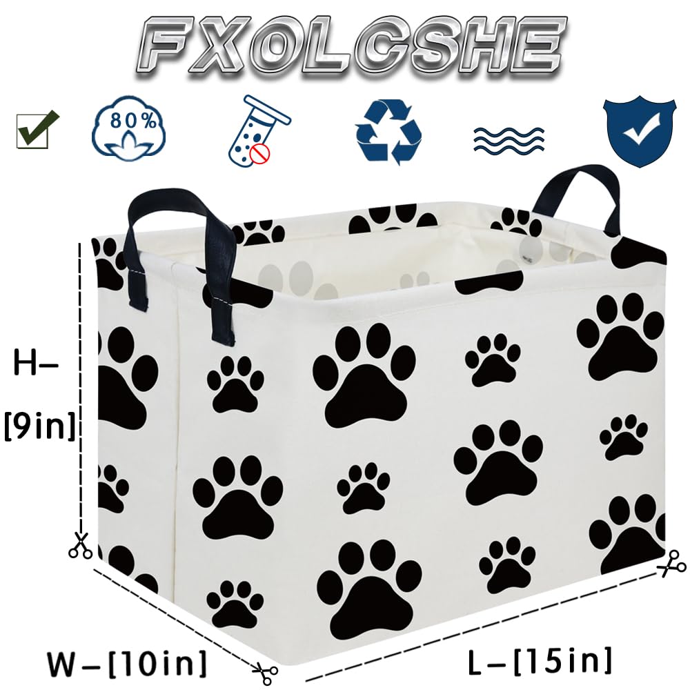 FXOCSHE Rectangular Dog Basket,Nursery Hamper,Collapsible canvas kids toy storage box,Kids room storage basket,Pet decor(Dog paw)
