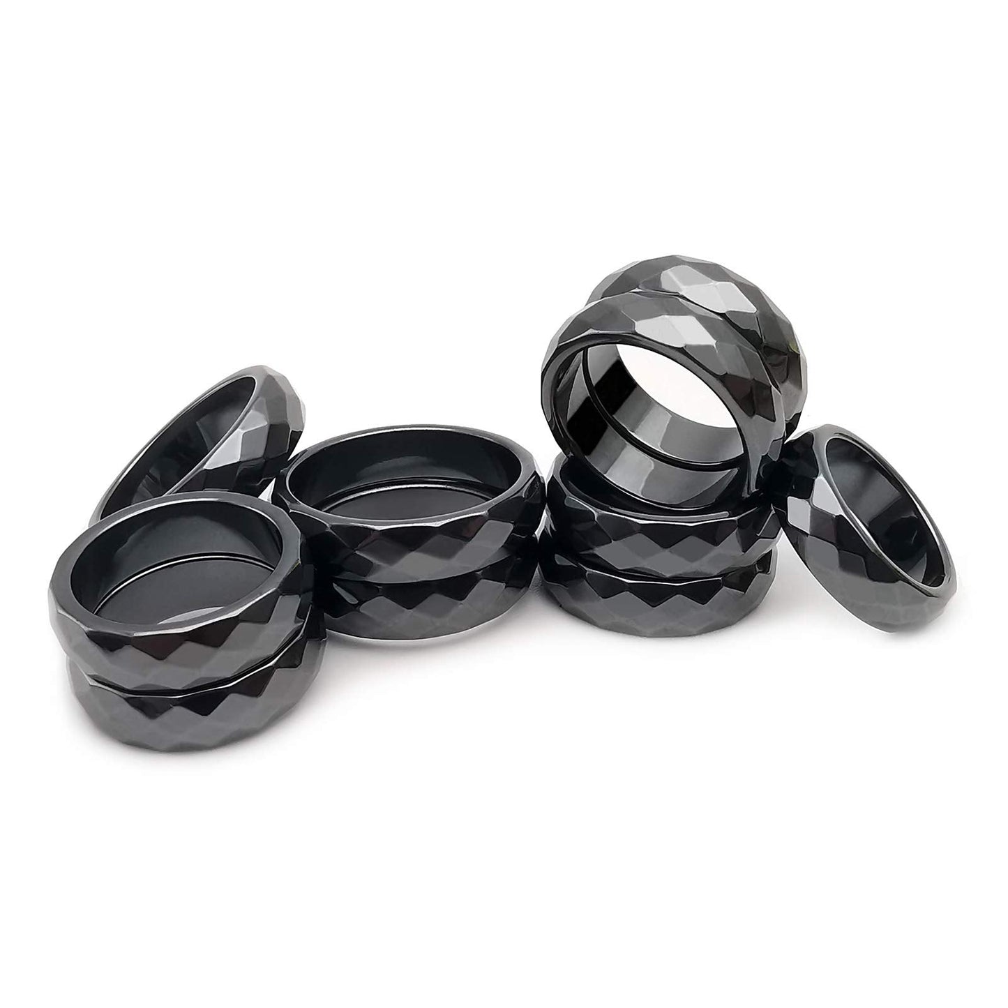 Morchic 10Pcs Pack Magnetic Hematite Stone Rings for Women & Men, Unisex Faceted Set (6mm Width) - Mixed Sizes 6-12, Chakra Balancing, Polished Gemstone, Gift Ready