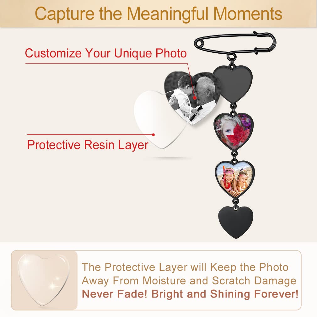 Custom4U Memorial Pin for Wedding Groom Custom Photo Bouquet Charm