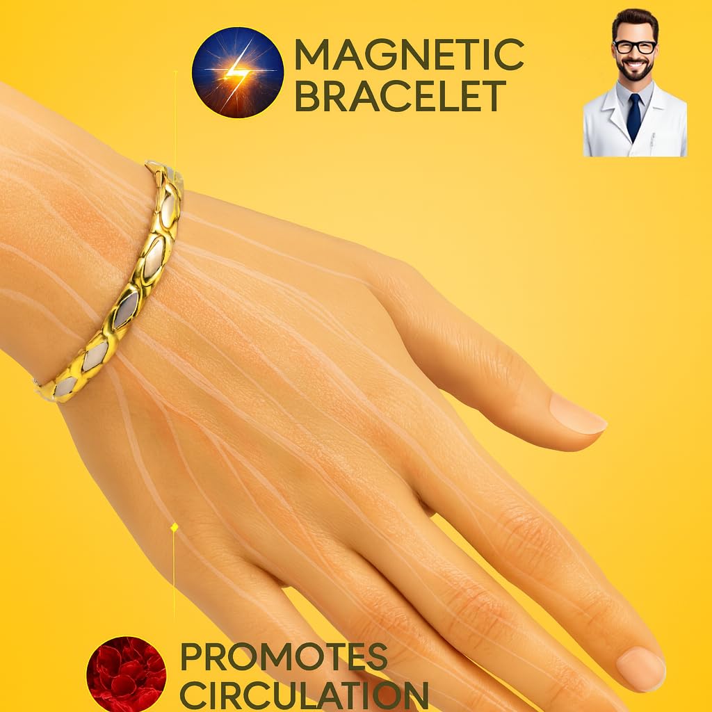 38 Elegant Titanium Magnetic Bracelet for Women Germanium and Magnetic Functions with Free Link Removal Tool Christmas gift (Silver&Gold)