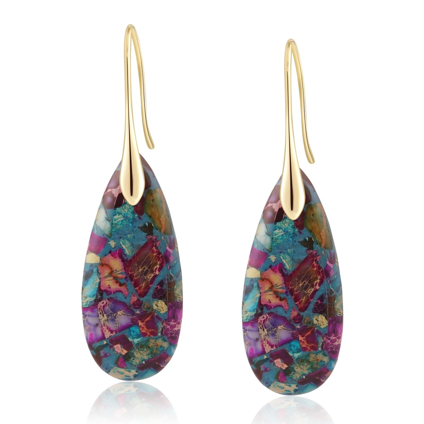 Sriomu Natural Healing Stone Fishhoop Dangle Drop Earrings Statement Gold silver earrings