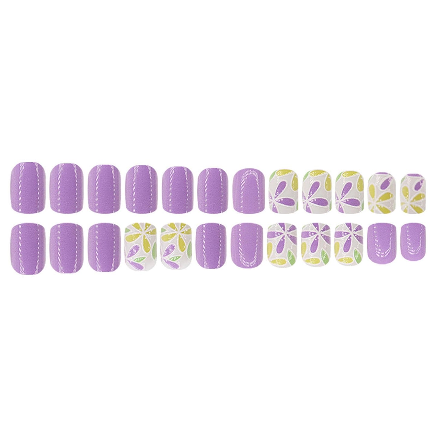 Short Press on Nails Square Fake Nails with Colorful Flower Designs Purple Nails Press ons Spring Summer False Nails for Women 24Pcs