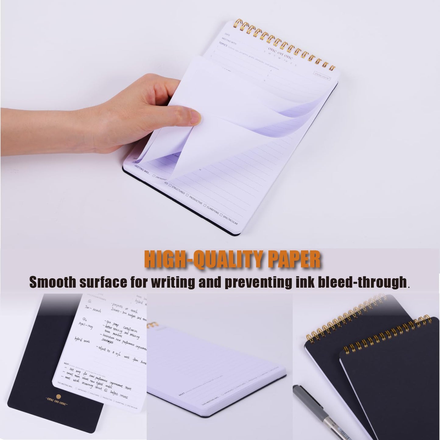 Meeting Notebook for Work with Action Plan - A5 Perfect Spiral Notepad for Team Leads to Professionally Manage Business Projects - 54 Sheets TO Keep Notes Organized & Productive-Black-A5
