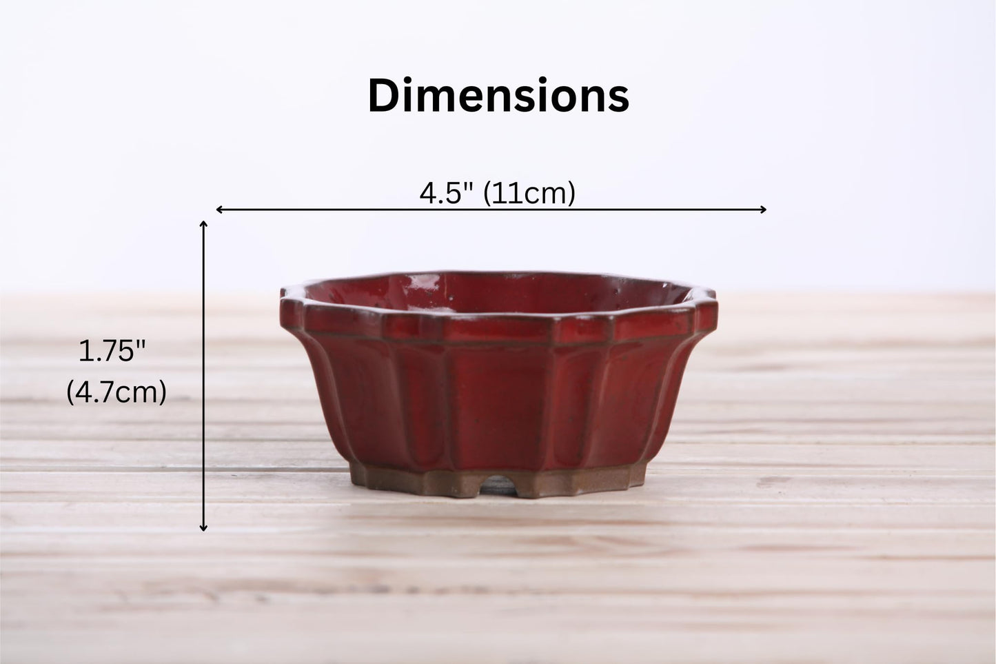 Willow Bonsai Ceramics Flower Design Bonsai Pot, 4.5inch Diameter, Plant Container, Succulant Pot, High Fired Ceramic Stoneware, Frost Proof, Handmade (Red)