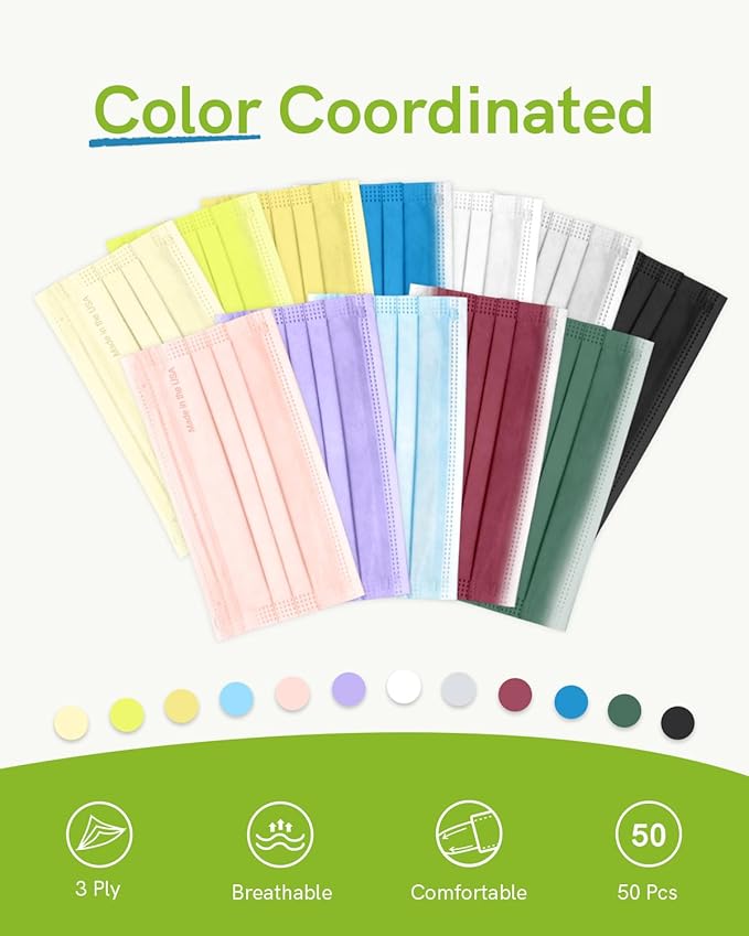 FriCARE Disposable Face Masks, 3-Ply ASTM Level 3 Medical Grade, FSA/HSA Eligible, Breathable & Comfortable for Allergy/Sun Protection, 50 Pack Northern Lights Whisper
