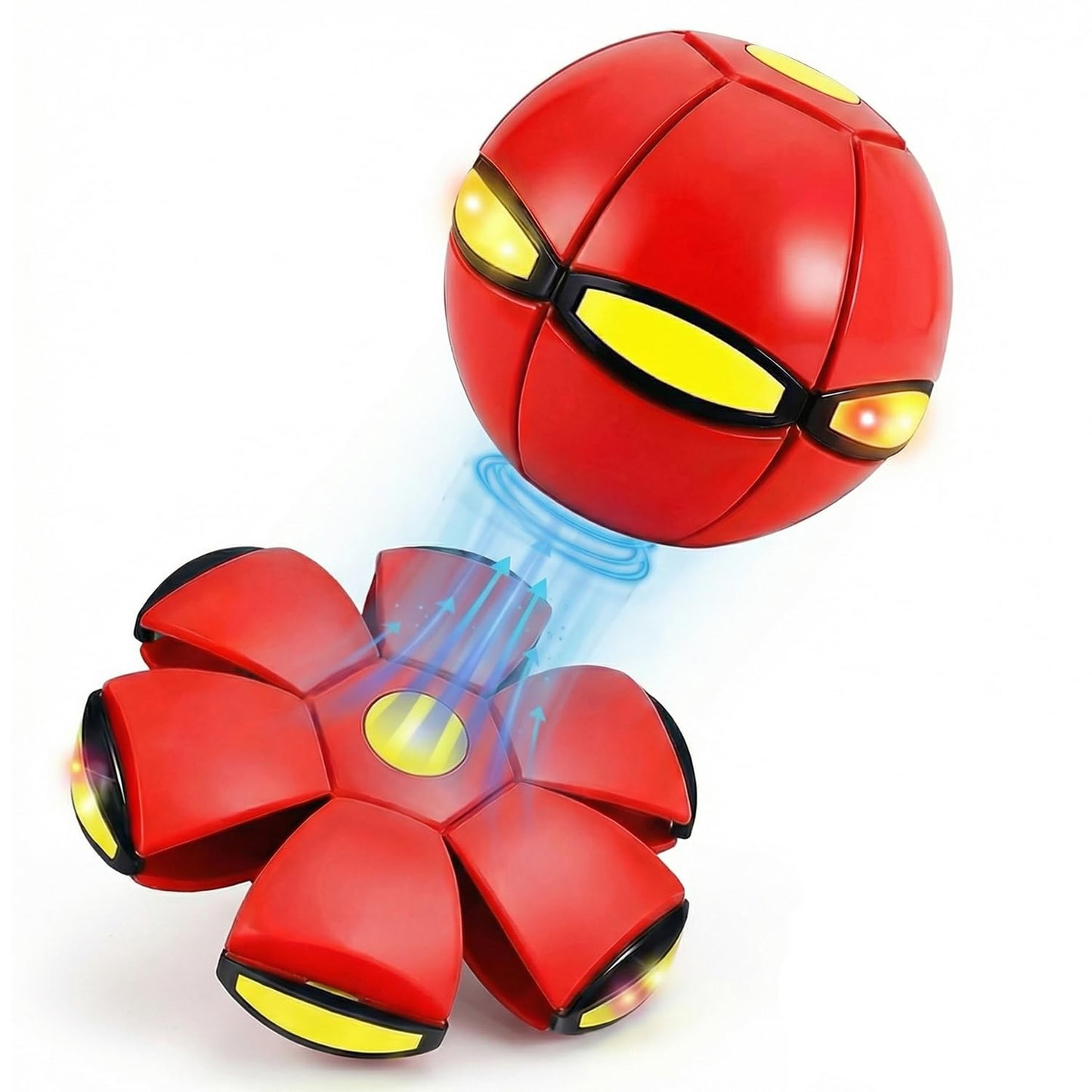 Magic Ball,Magic Meta Ball,Magic Bouncing Balls with 6 Light, Dual Form Freely Switchable,Pet Flying Saucer, Foldable,Suitable for Indoor & Outdoor Use (Red)