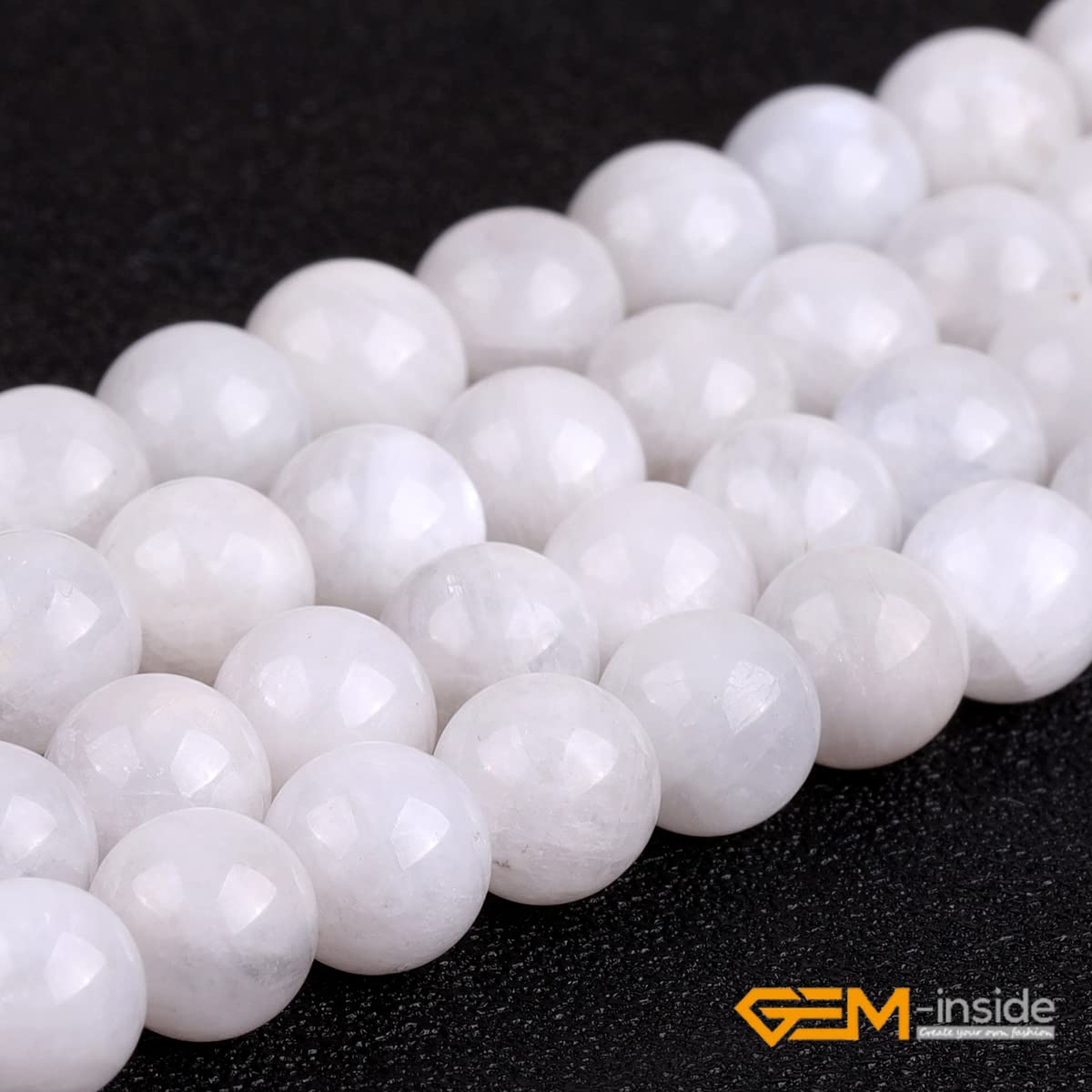 Gem-Inside 8MM Natural Stone Blue Rainbow Moonstone Gemstone Round Loose Beads for Jewelry Making 15"