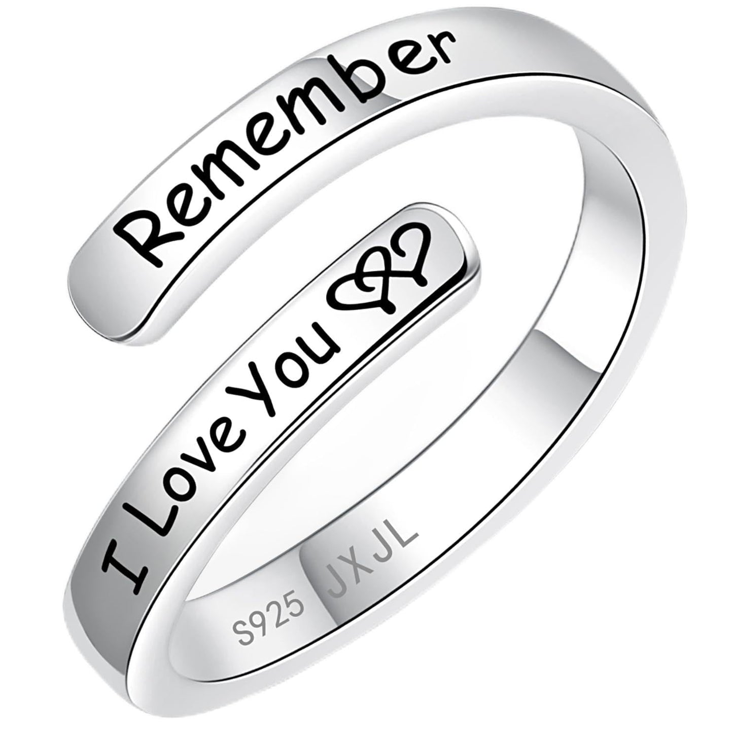 Silver Adjustable Ring Inspirational Jewelry S925 Sterling Wrap Open Ring for Women (I love you)