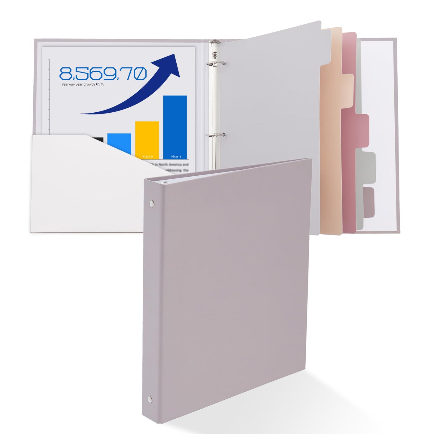 Y YOMA 1 Inch 3 Ring Binders with Dividers & Inside Pocket, Letter Size Cardboard Pastel Binders Organizer, Holds 225 Sheets Durable Aesthetic Design for School Office Home, Morandi Purple