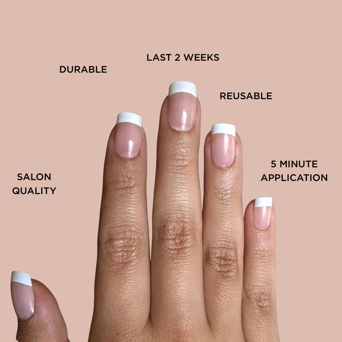 FRENCHIE Press-On Nails by Lavaa Beauty | Medium Square | French Tip on Nude Glossy Base