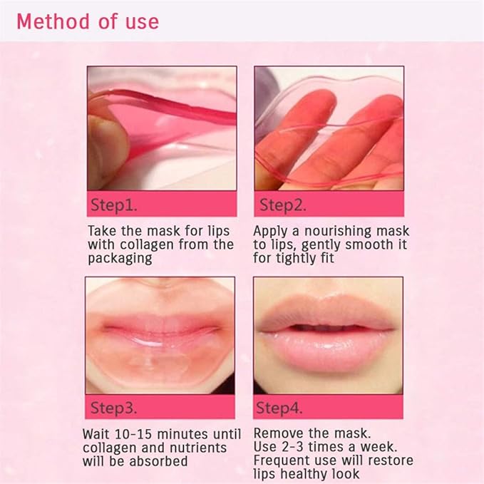 30 PCS Pink Crystal Collagen Hydrogel Lip Mask Set, Moisturizing and Hydrating Lip Plumper Gel Pads for Dry Lips, Make Your Lip Attractive and Sexy (Peach Scent)
