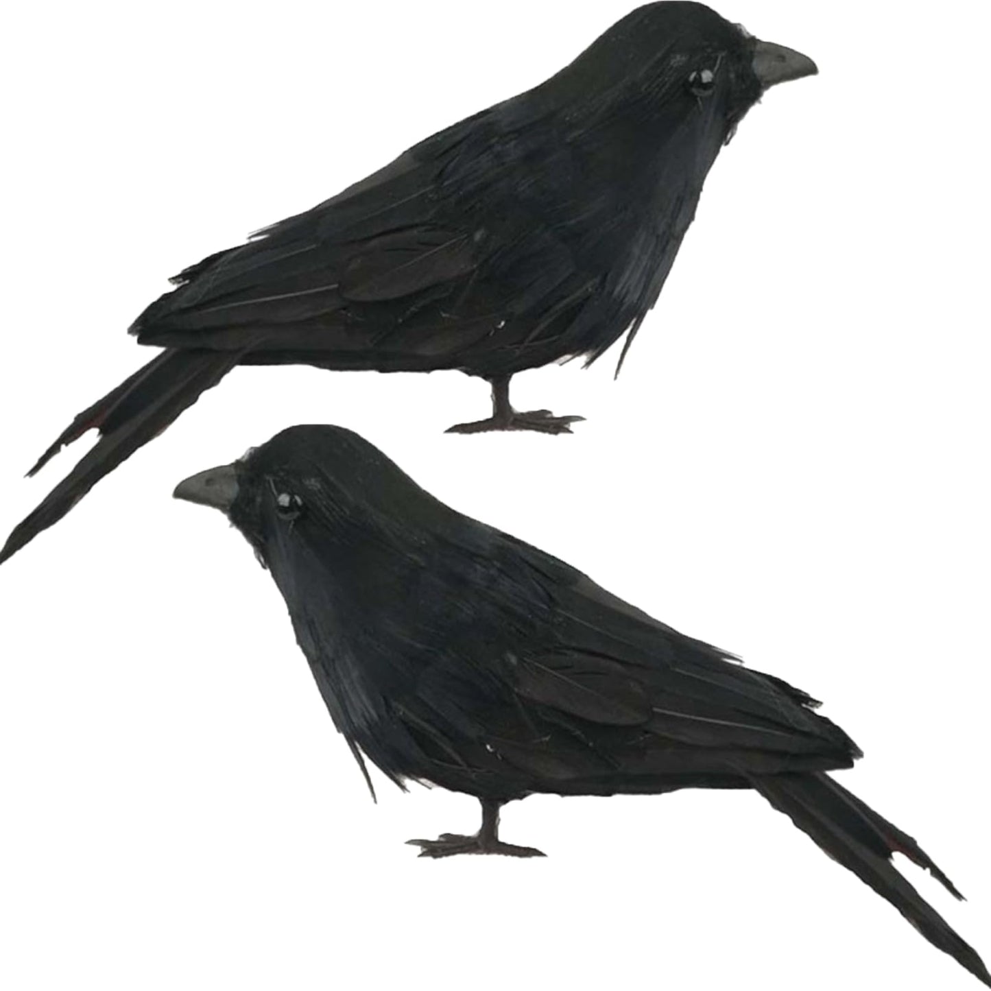 Fashionwu Realistic Crows Halloween Handmade Crow Prop Feathered Black Raven Scene Birds Decoration - 2pcs, 6.3in