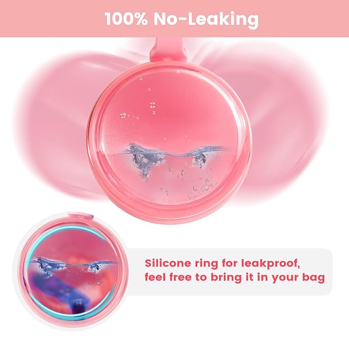 Leak Proof Travel Denture Bath Case for Full Dentures, Denture Cups for Soaking Dentures, Denture Container Cups with Brush for Dentures, Aligner, Retainers, Mouth Guard (Pink)