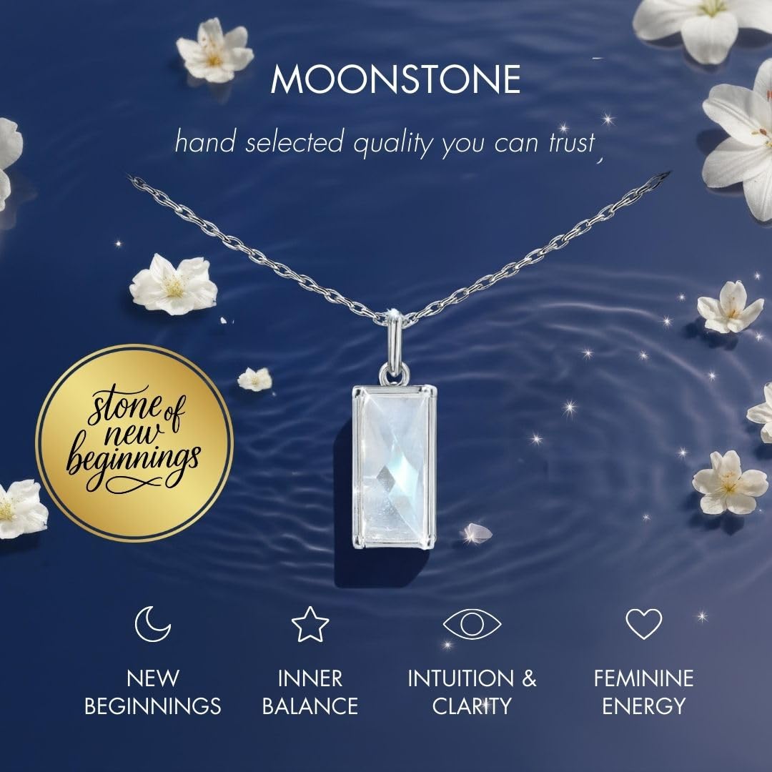 HOPE LOVE SHINE New Beginnings Rainbow Moonstone Sterling Silver Necklace for Women - Meaningful Jewelry