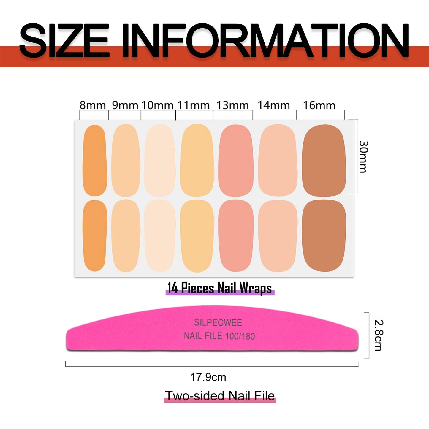 SILPECWEE 20 Sheets Thanksgiving Nail Wraps for Women Nail Polish Stickers Fall Solid Color Stick on Nail Polish Strips Self Adhesive Gel Nail Strips Fingernail Sticker with Nail File