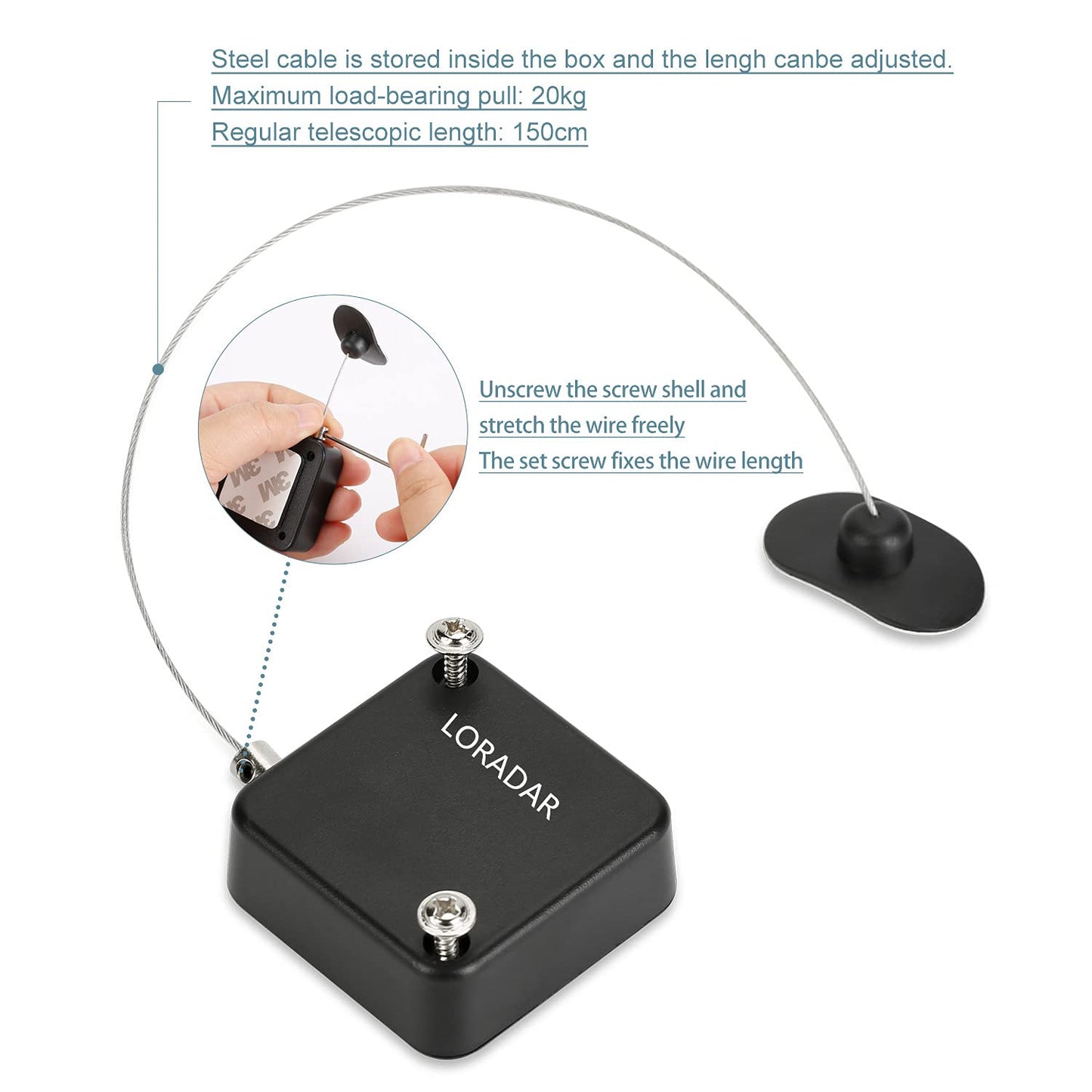 LORADAR 5Pack Retractable Security Cable Lock, Remote Control Security Lock, Remote Control Anti-Lost Rope for TV, DVD, Hardware Cable Lock ，No More Searching for The TV Remote