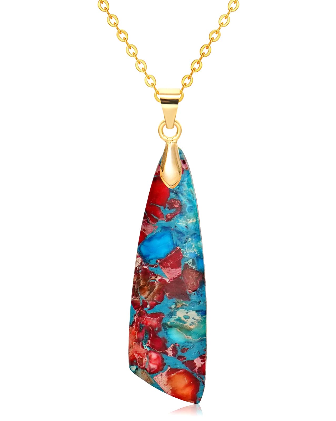Wovanoo Nature Stone Necklaces for Women Boho Pendant Necklace 18K Gold Chain Necklaces Red Blue