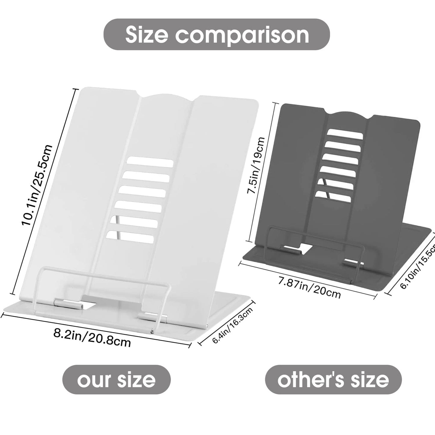 Large Book Stand Metal for Reading, Desktop Book Holder Adjustable Document Cookbook Holder Portable Bookstands for Textbooks Tablet Music Books Recipe (White)