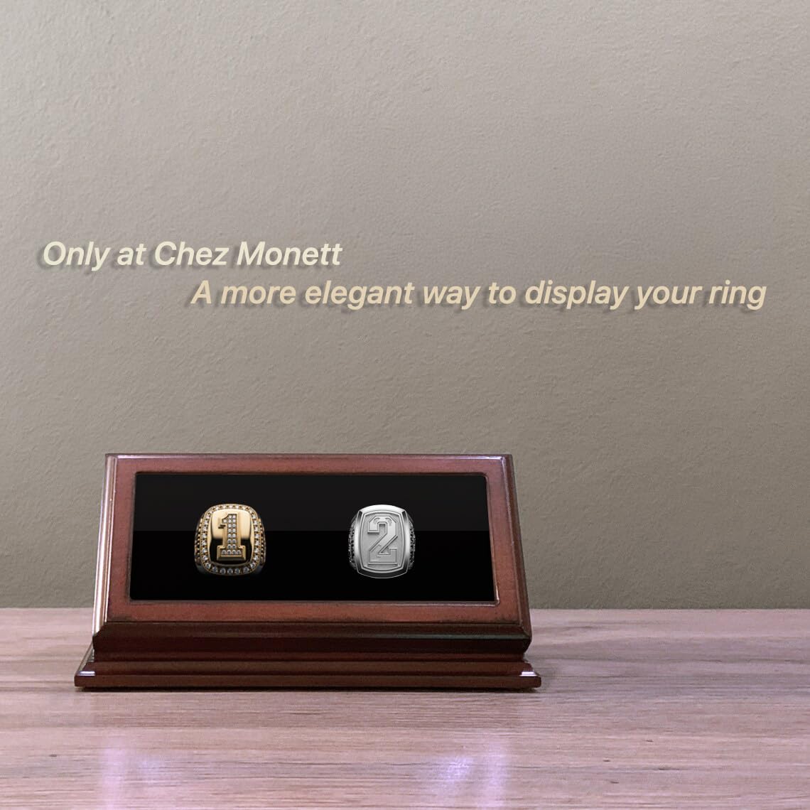 CHEZ MONETT Championship Ring Display Case Big Ring Storage Box (Matt Black, 1 slot)