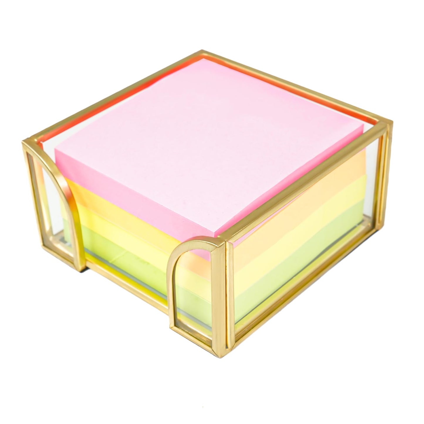 Shonmogar Glass Sticky Note Holder, Gold Post It Note Dispenser for Desk,3 x 3 Inch Post It Note Holder,Stylish Sticky Note Dispenser for Home Office Desk