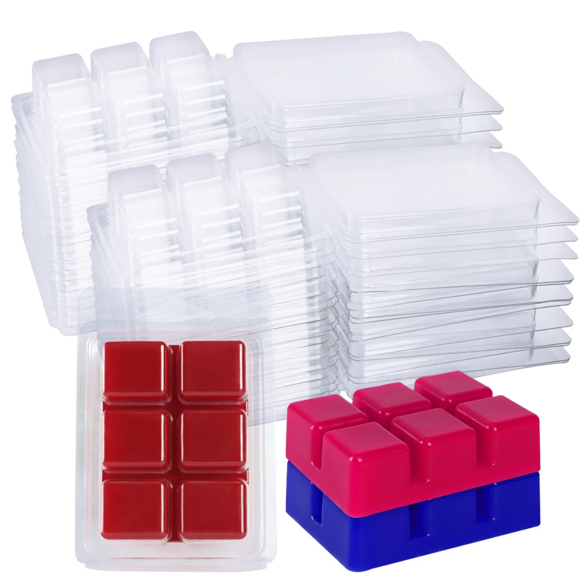 150 Packs Wax Melt Clamshells Molds, Clear Empty Plastic Cube Tray for Wickless Tarts Candles (Clear).