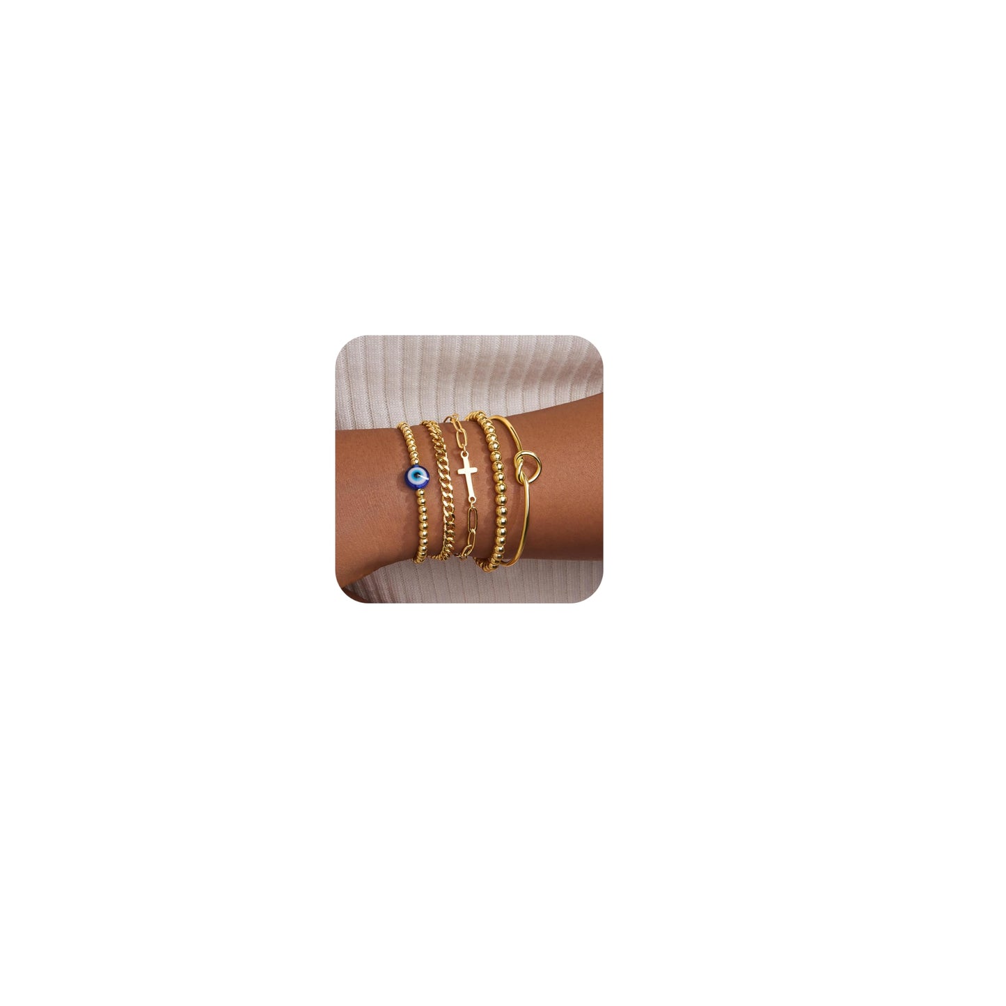 Poxtex Gold Plated Bracelets for Women, Dainty Bracelets for Women Trendy Stack With Heart, Beaded, Cuban, Paperclip, Cross, CZ Chain, Evil Eye Chain
