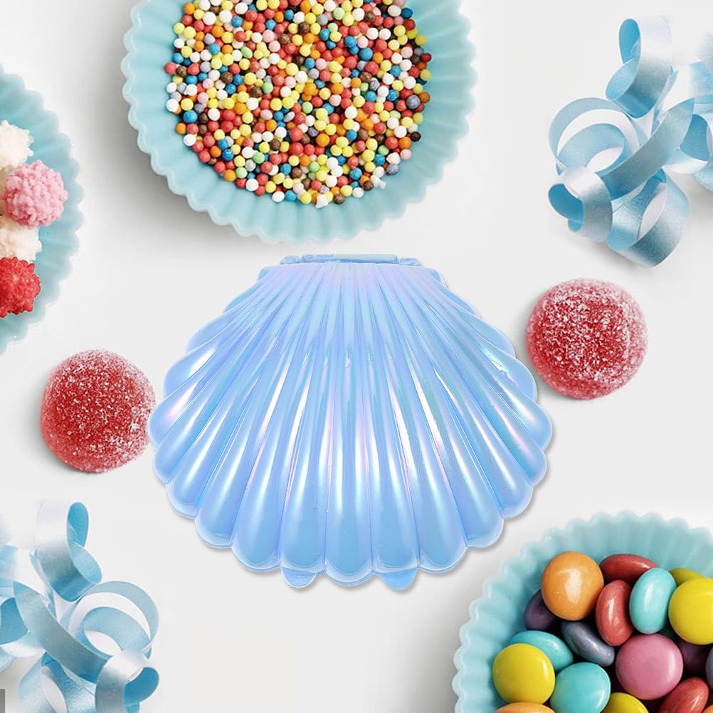 VOSAREA Sea Shells Candy Boxes 30pcs Seashell Party Favor Containers Clam Treat Holders Plastic Chocolate Box for Wedding Birthday Shower Decorations Supplies Sky-blue