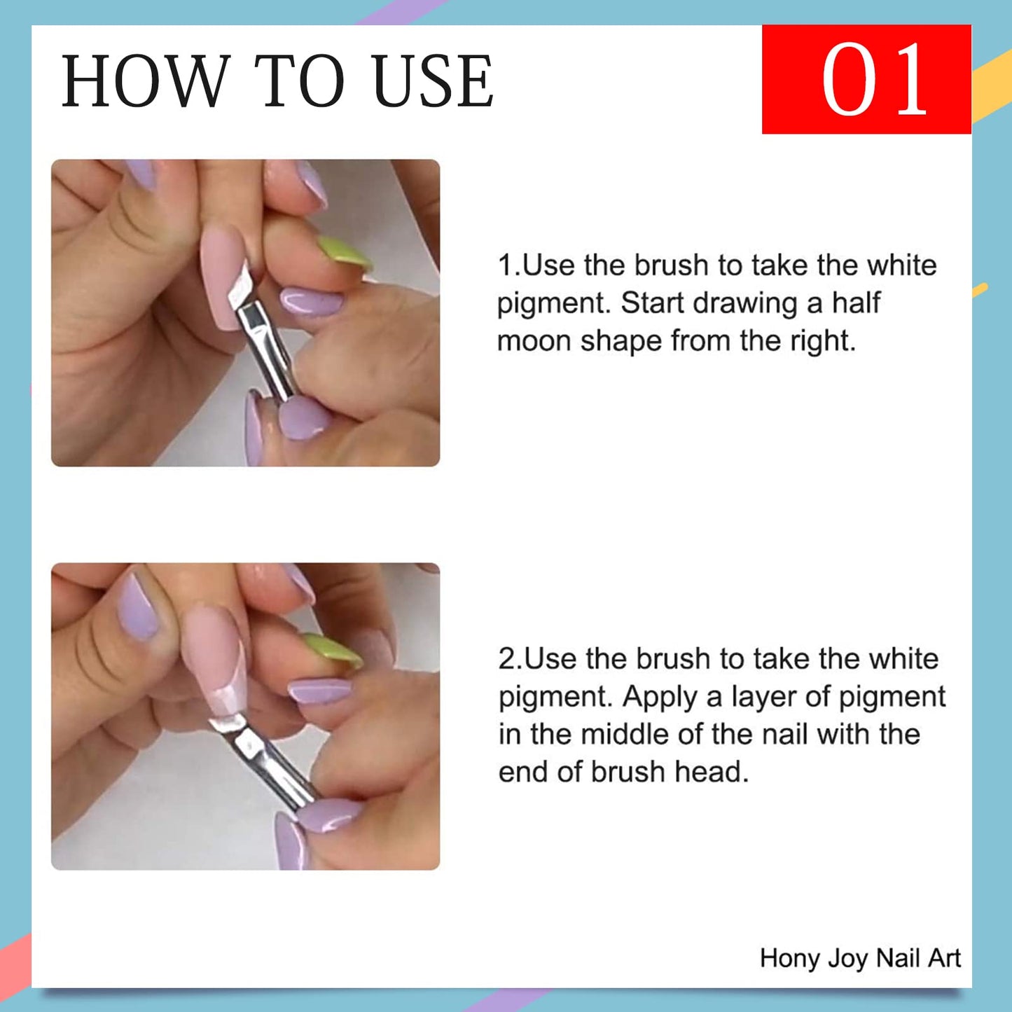 Oblique Head French Tip Nail Brush Black Handle UV Gel Acrylic Painting Drawing Pen Pack of 2