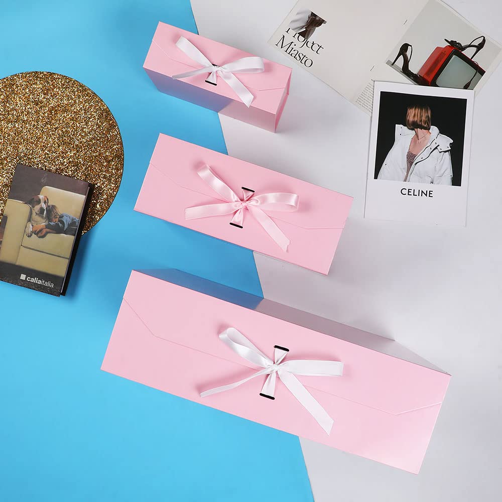 GoooodGift Extra Large Pink Gift Box 19x16x6 Inches, Gift Box with Ribbon Lid Magnetic Closure, Groomsman Proposal Box, Rectangle Collapsible Gift Boxes for Wedding Dress(Pink)