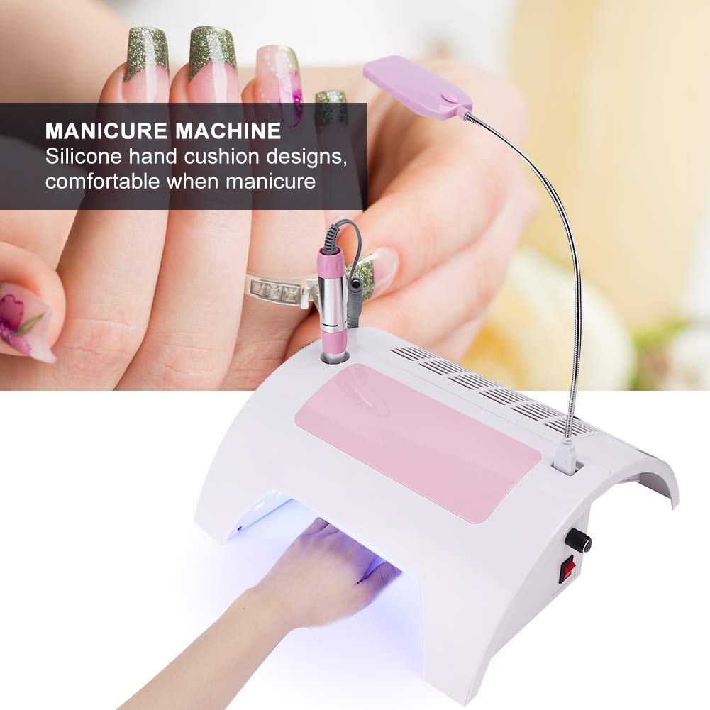 5 in 1 Nail Dust Collector with Drill, 60W Electric Nail Vacuum Dust Collector Extractor Nail Dust Cleaner Manicure Light Hand Rest Pillow Dust Suction Machine for Manicure Pedicure (US)