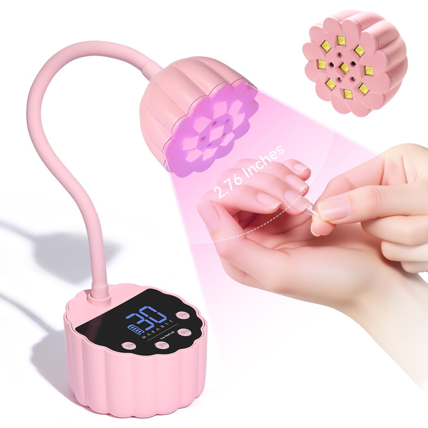 Makartt UV LED Nail Lamp - Gooseneck 58mW/cm² Flash Cure Lamp Rechargeable UV Light for Gel Nails with 4 Times & Auto Sensor USB Cordless Fast Curing Nail Art Design for Salon Home DIY (Pink)