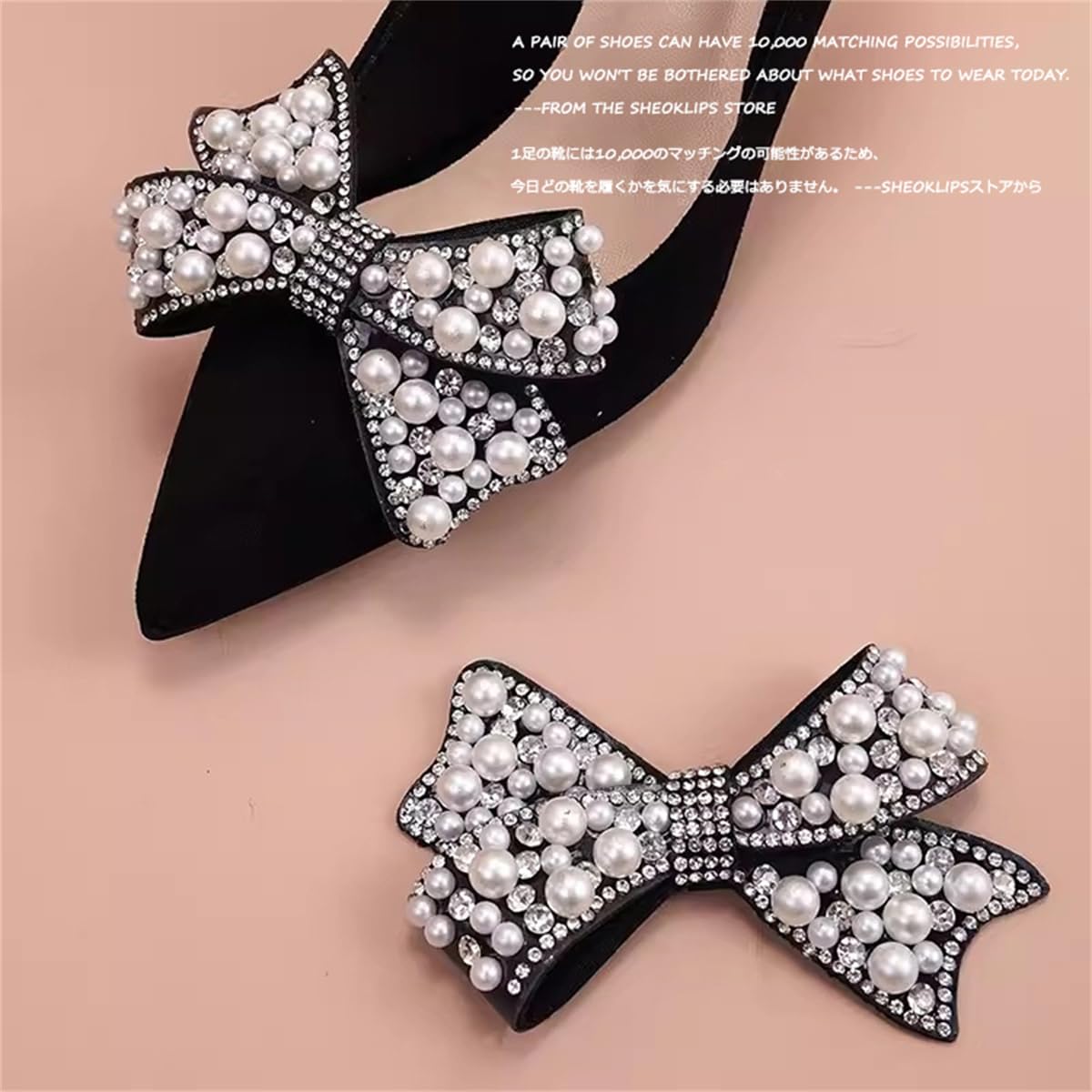 2 Pcs Pearl Bow Shoe Clips DIY Rhinestone Shoe Clips Bridal Wedding Shoe Accessories Detachable Shoe Buckle Heels Decor Beige White