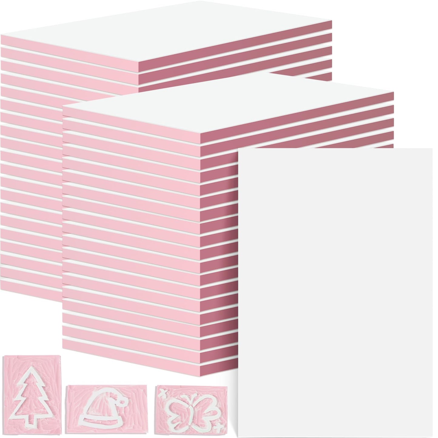Frienda 40 Pcs 4"x6" Rubber Carving Blocks Linoleum Block Stamp Making Kit Soft Rubber for Craft Project Beginners Stamp Maker Printmaking Supplies (White and Pink)
