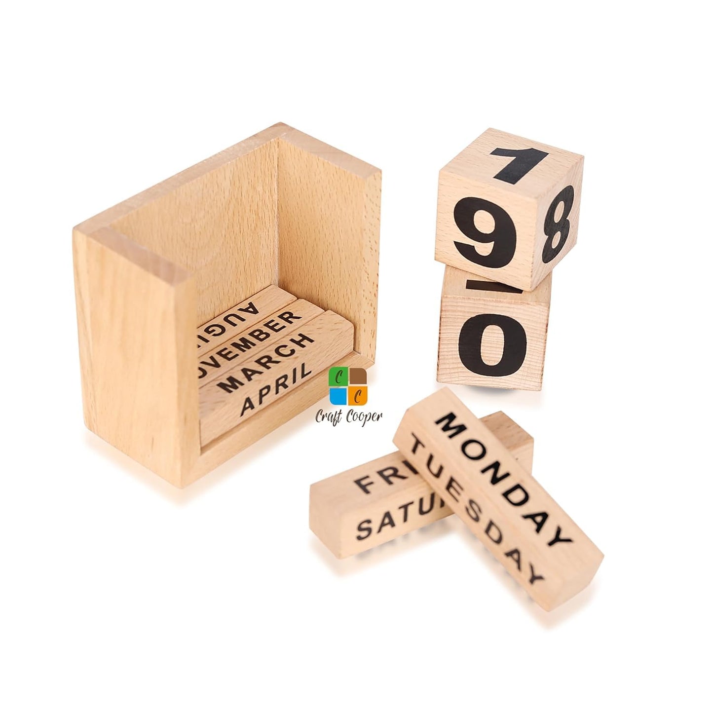 Craft Cooper Wooden Perpetual Block Calendar for Desk, Wood Month Date Display Blocks for Teachers, Students, Classroom, Rustic Farmhouse Office Decor, Desk Accessories