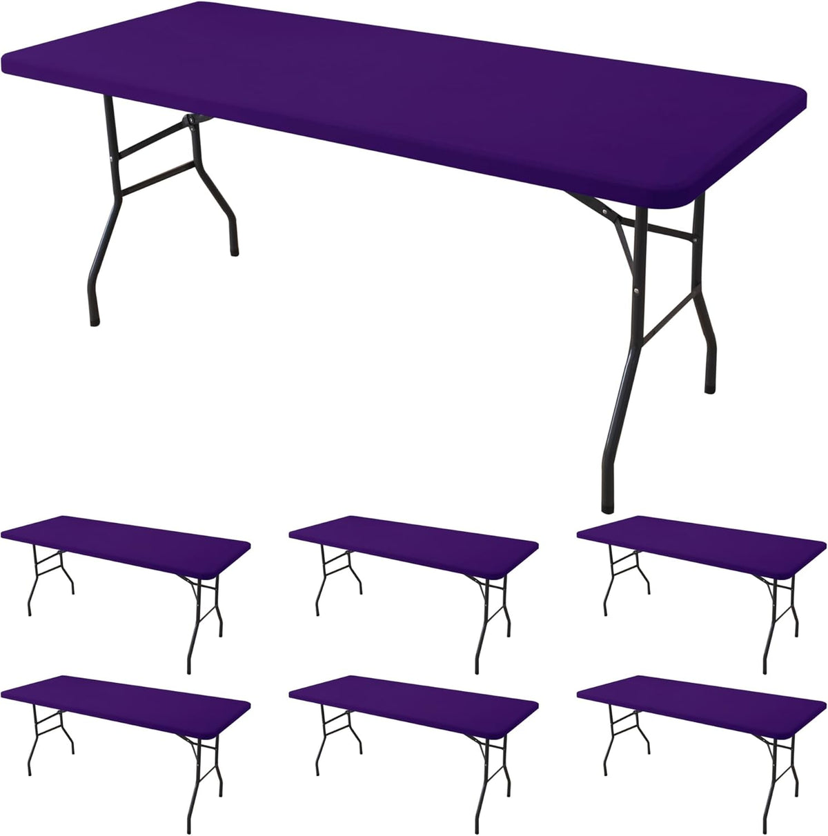 Fitted Tablecloth for 8 foot Rectangle Table-6 Pack Dark Purple Elastic Outdoor Picnic Table Cover-Spandex Stretch Folding Tablecloths 8ft for Camping Dining Room Patio Kitchen Banquet Party