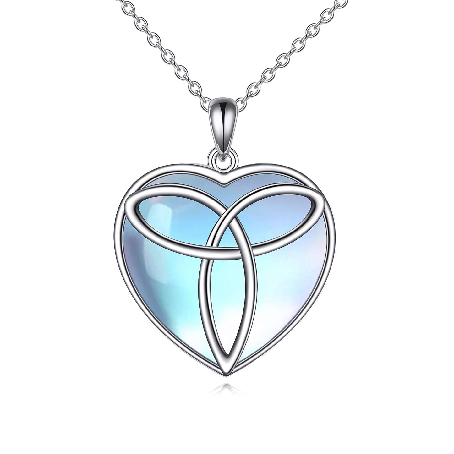 YAFEINI Moonstone Celtic Trinity Necklace 925 Sterling Silver Triangle Knot Heart Pendant Necklace Jewelry Gift for Women (W-Moonstone Celtic Trinity Necklace)
