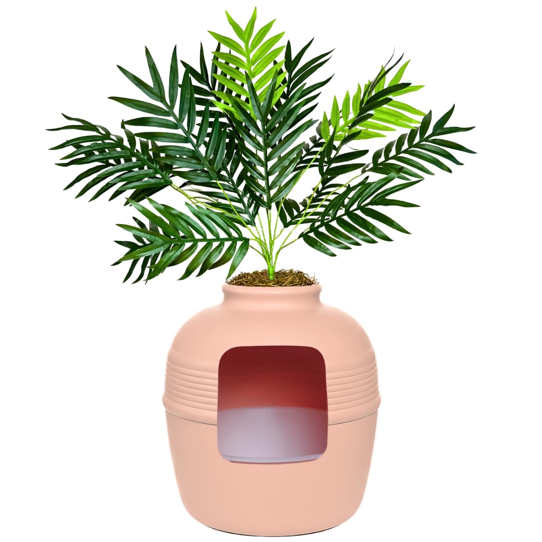 Good Pet Stuff Original Hidden Litter Box Planter, Decorative Cat Litter Enclosure with Carbon Filter, Artificial Palm Plant, Upgraded Design, Easy to Clean, Base Kit, White Birch