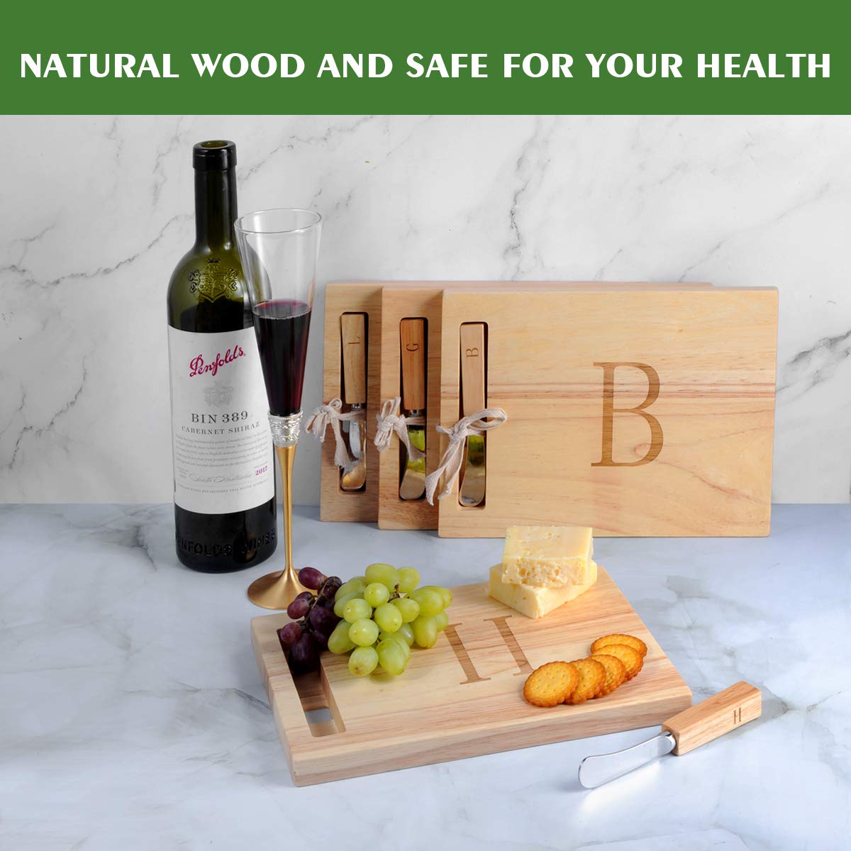 Miicol Wood Charcuterie Board, Monogram Cheese Board 10 Inch, Personalized Initial Cutting Board with Spreader, Unique Housewarming Gift, Ideal for Kitchen, Home, Letter H