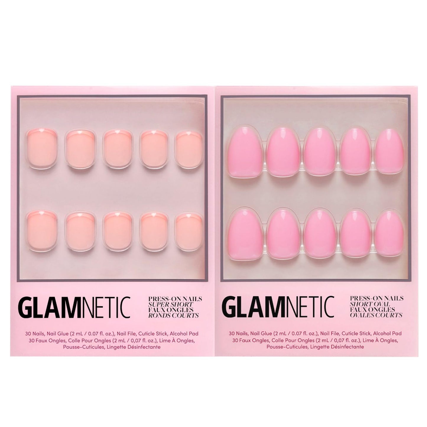 Glamnetic Press-On Nails Bundle - French Peach & Think Pink | Super Short Round Fake Nails with Peach French Tips | Light Pastel Pink Short Oval False Nails | Reusable, Salon-Quality Nail Kits