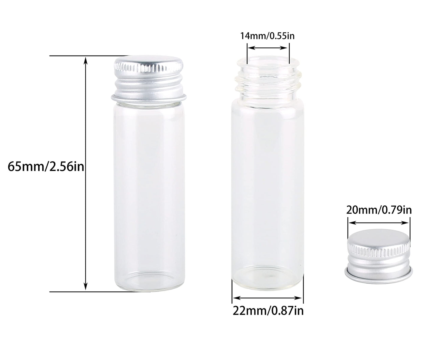 MaxMau 100 Tiny Glass Bottles Clear Small Vials 15 Milliliter Empty Mini Jars with Aluminum Screw Top Lids Sample Message Bottle Wedding Favors Decorations DIY Jewelry Accessories Liquid Hold Storage