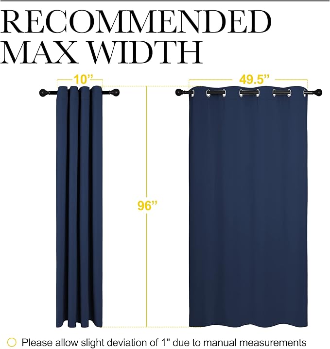 NICETOWN Navy Blackout Curtains 96" Long for Living Room, Thermal Insulated Window Treatment Light Reducing Room Darkening Drapes for Boys Kids Bedroom, Classroom, Apartment (55" W x 96” L, Set of 2)