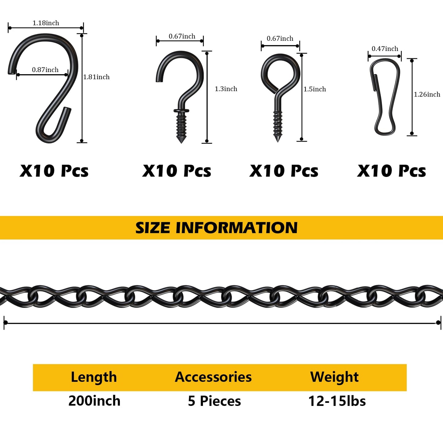 garini Hanging Basket Chain,200 Inch Metal Black Hanging Chain with S Hooks for Hanging Plants, Photo, Lantern, Billboards and Planters