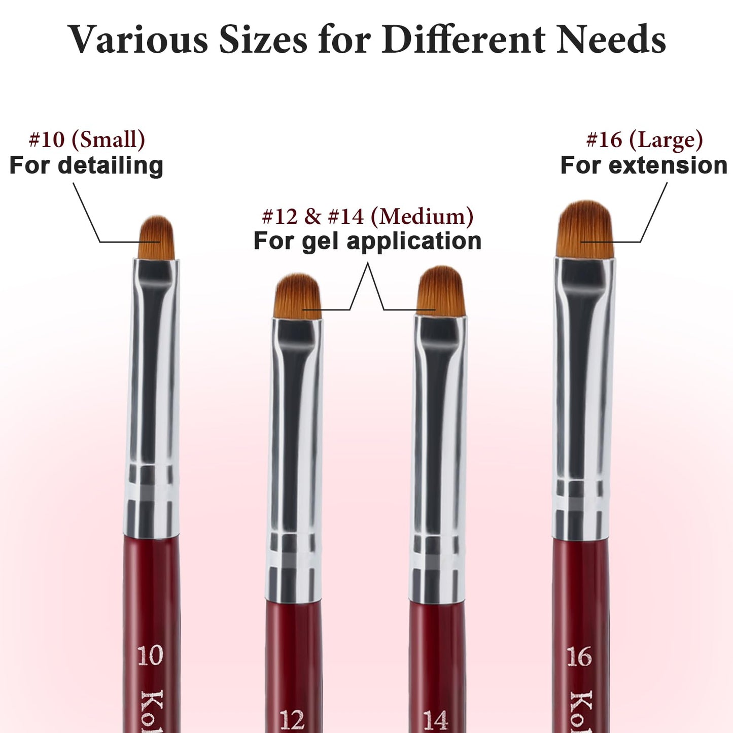 SIMPOR 4 Pieces French Tip Nail Brush and Clean Up Brush Set, Dual Ended Acrylic Nail Art Brushes with Dotting Pen, Professional Oval Manicure Tool for Cuticle Design Red Handle Size 10 12 14 16