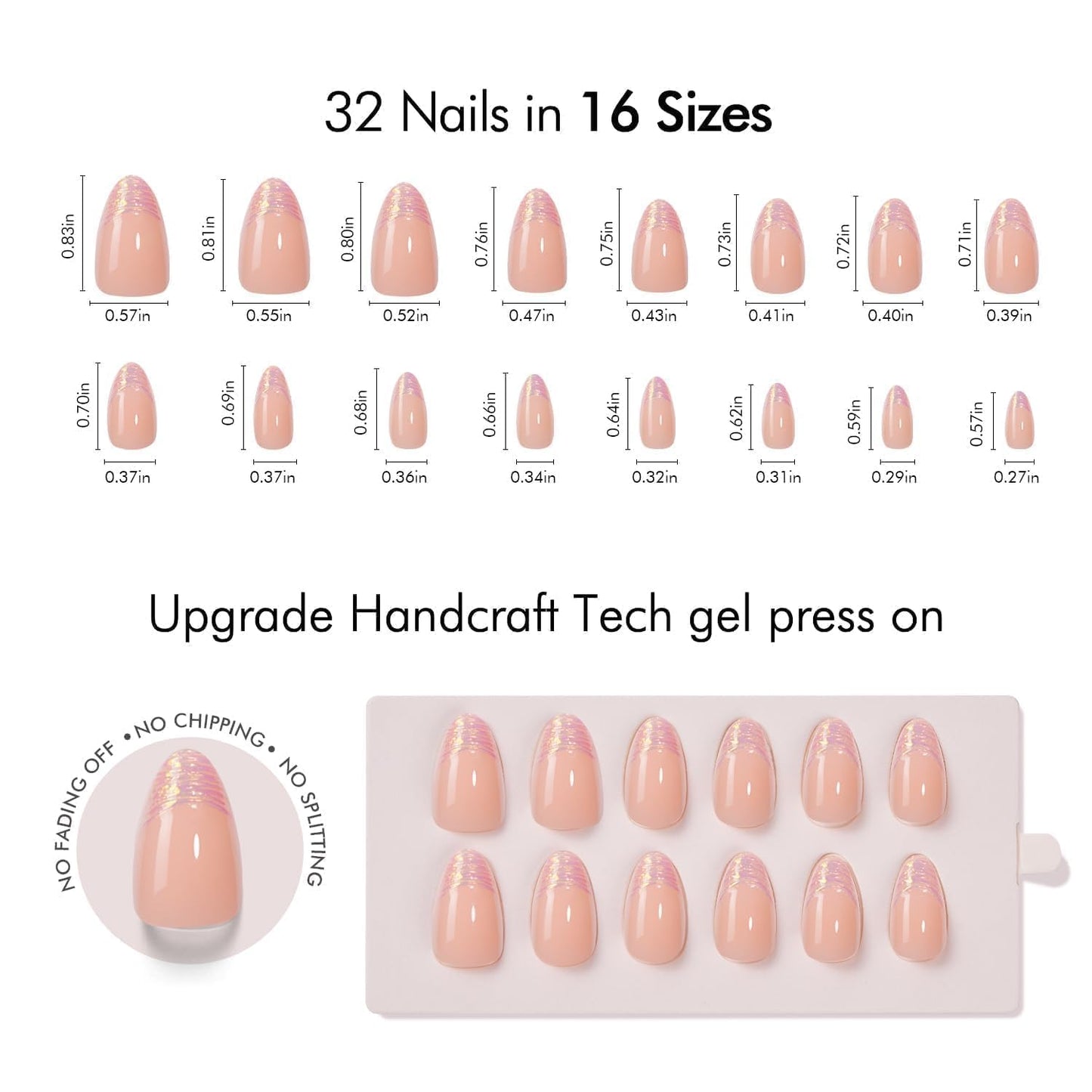 VSALON Almond Short Press On Nails, Light Pink Aurora Finish 3D Sculpted French Tip Nail Kit & Blue Cat Eye Mini Pack